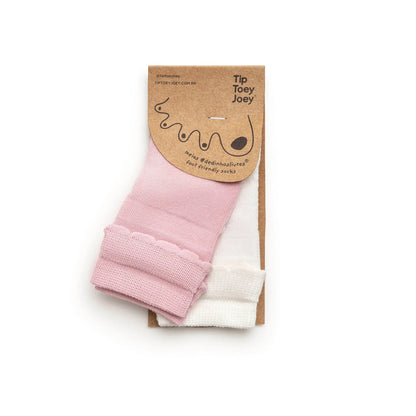 Kit Chaussettes Barefoot Smile Blanc/Rose avec Volants - Tip Toey Joey